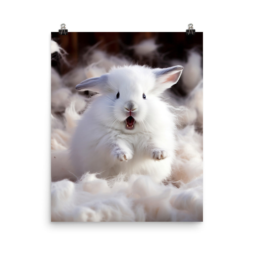 Jersey Wooly Bunny Enjoying a Playful Hop Photo paper poster - PosterfyAI.com