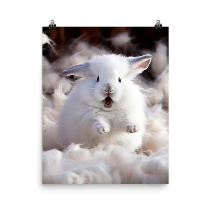 Jersey Wooly Bunny Enjoying a Playful Hop Photo paper poster - PosterfyAI.com