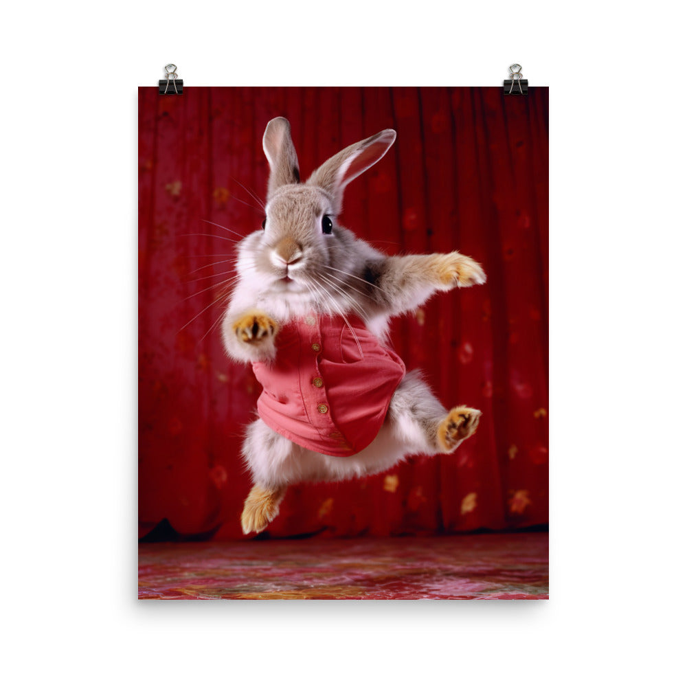 Harlequin Bunny Enjoying a Playful Hop Photo paper poster - PosterfyAI.com