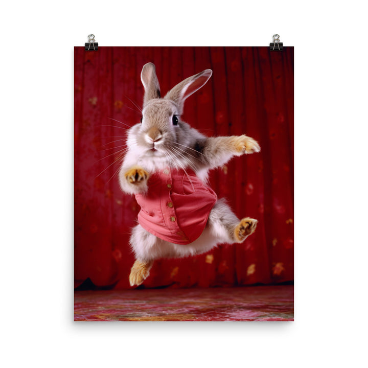 Harlequin Bunny Enjoying a Playful Hop Photo paper poster - PosterfyAI.com