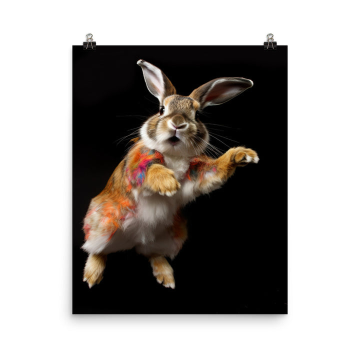 Harlequin Bunny Enjoying a Playful Hop Photo paper poster - PosterfyAI.com