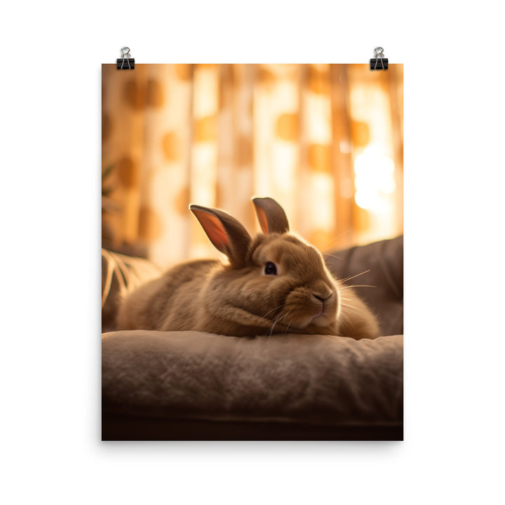 Flemish Giant Bunny in a Cozy Setting Photo paper poster - PosterfyAI.com
