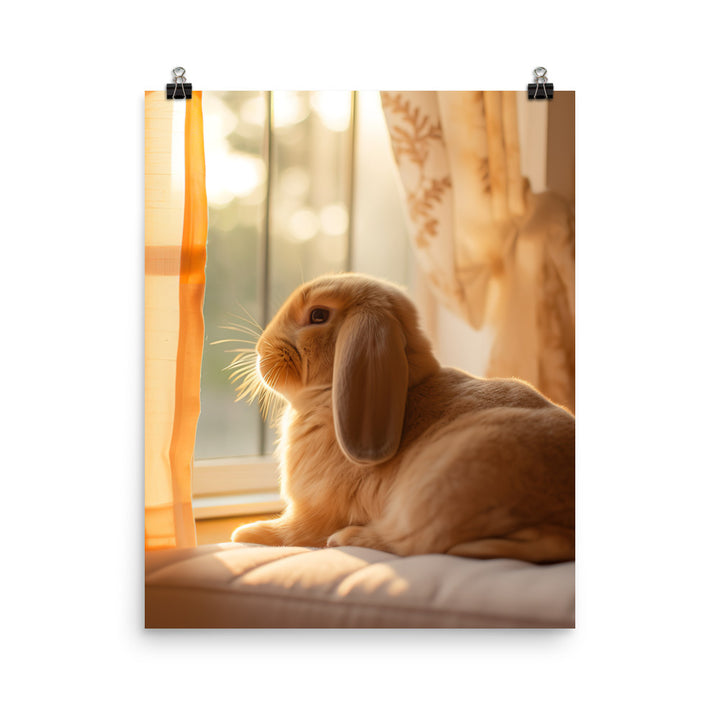 English Lop Bunny in a Cozy Setting Photo paper poster - PosterfyAI.com