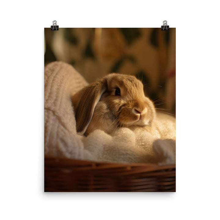 English Lop Bunny in a Cozy Setting Photo paper poster - PosterfyAI.com