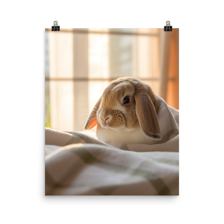 English Lop Bunny in a Cozy Setting Photo paper poster - PosterfyAI.com