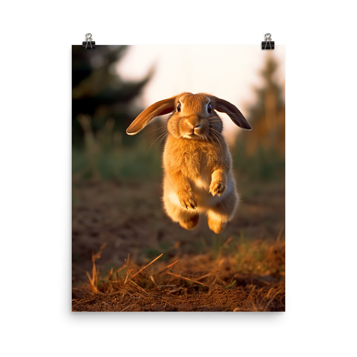 English Lop Bunny Enjoying a Playful Hop Photo paper poster - PosterfyAI.com