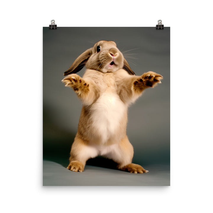 English Lop Bunny Enjoying a Playful Hop Photo paper poster - PosterfyAI.com