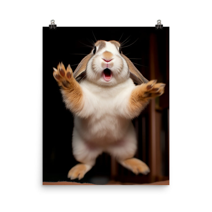 English Lop Bunny Enjoying a Playful Hop Photo paper poster - PosterfyAI.com