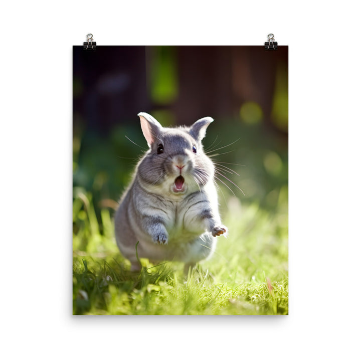 Chinchilla Bunny Enjoying a Playful Hop Photo paper poster - PosterfyAI.com