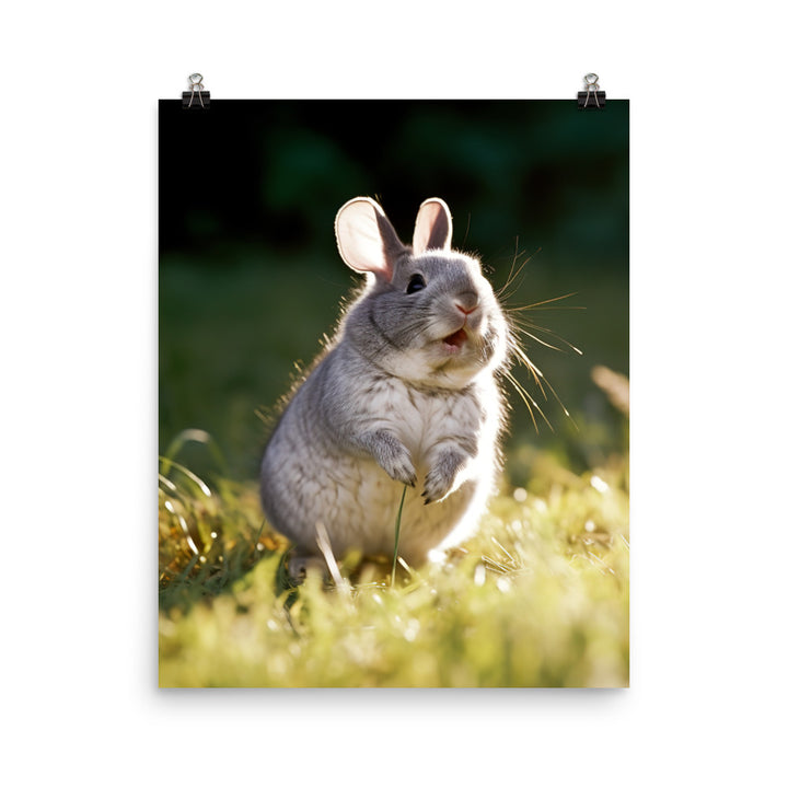 Chinchilla Bunny Enjoying a Playful Hop Photo paper poster - PosterfyAI.com
