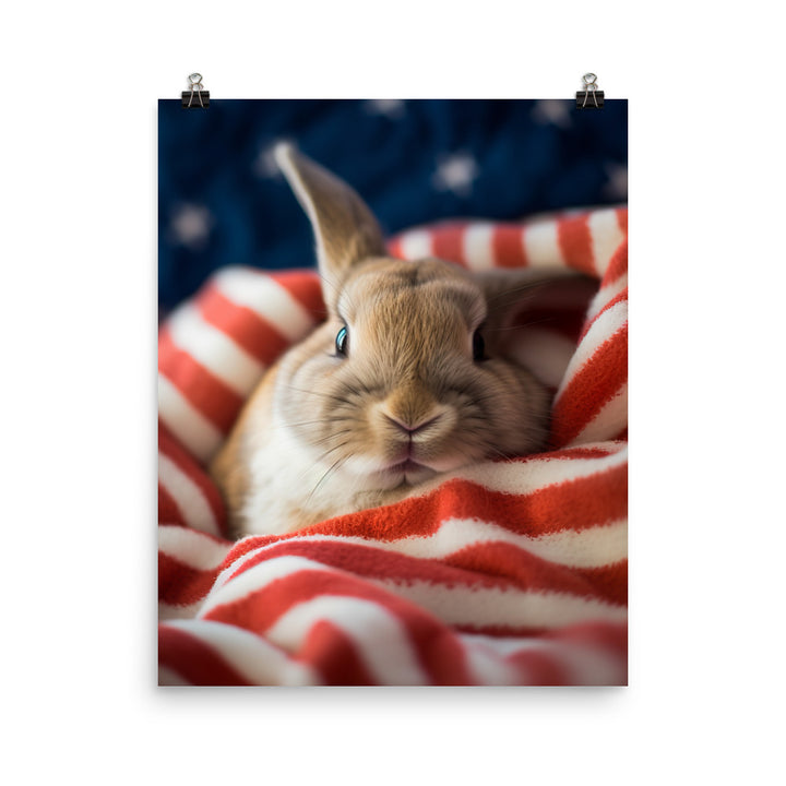 American Bunny Nestled in a Soft Blanket Photo paper poster - PosterfyAI.com
