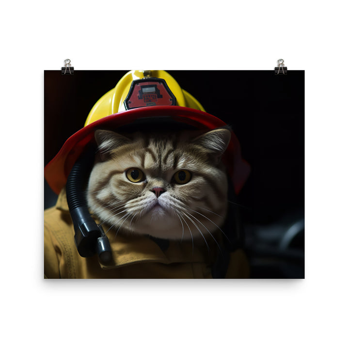 Exotic Shorthair Firefighter Photo paper poster - PosterfyAI.com