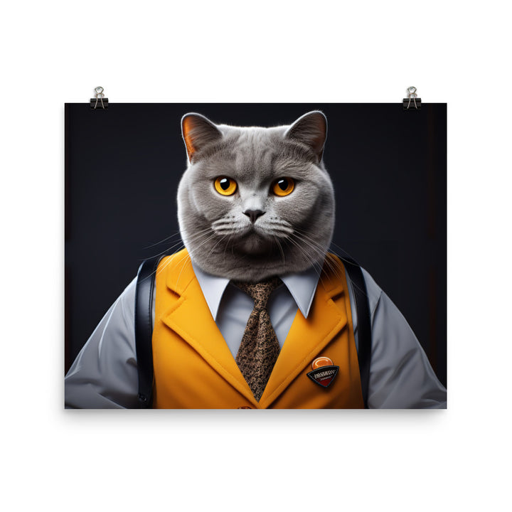 British Shorthair Janitor Photo paper poster - PosterfyAI.com