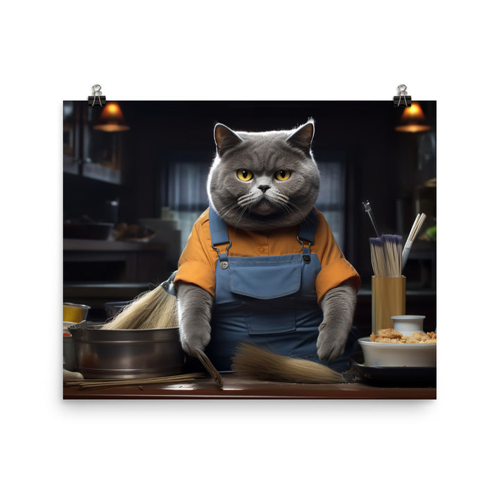 British Shorthair Janitor Photo paper poster - PosterfyAI.com