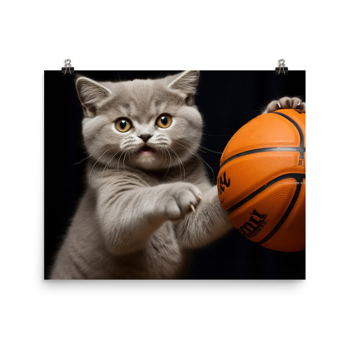 British Shorthair Basketball Player Photo paper poster - PosterfyAI.com