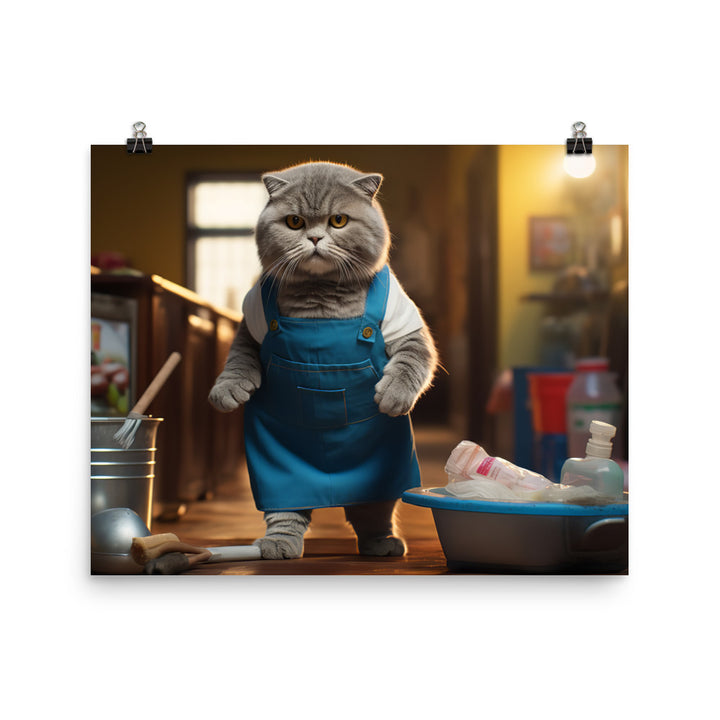 Scottish Fold Janitor Photo paper poster - PosterfyAI.com
