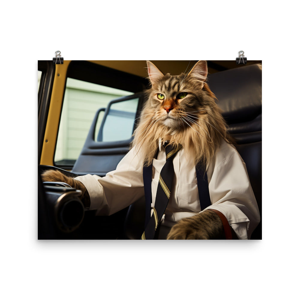Maine Coon Transit Operator Photo paper poster - PosterfyAI.com