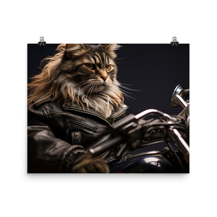 Maine Coon Superbike Athlete Photo paper poster - PosterfyAI.com