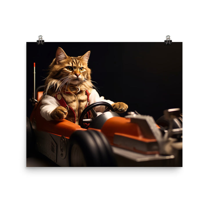 Maine Coon Motorsport Athlete Photo paper poster - PosterfyAI.com