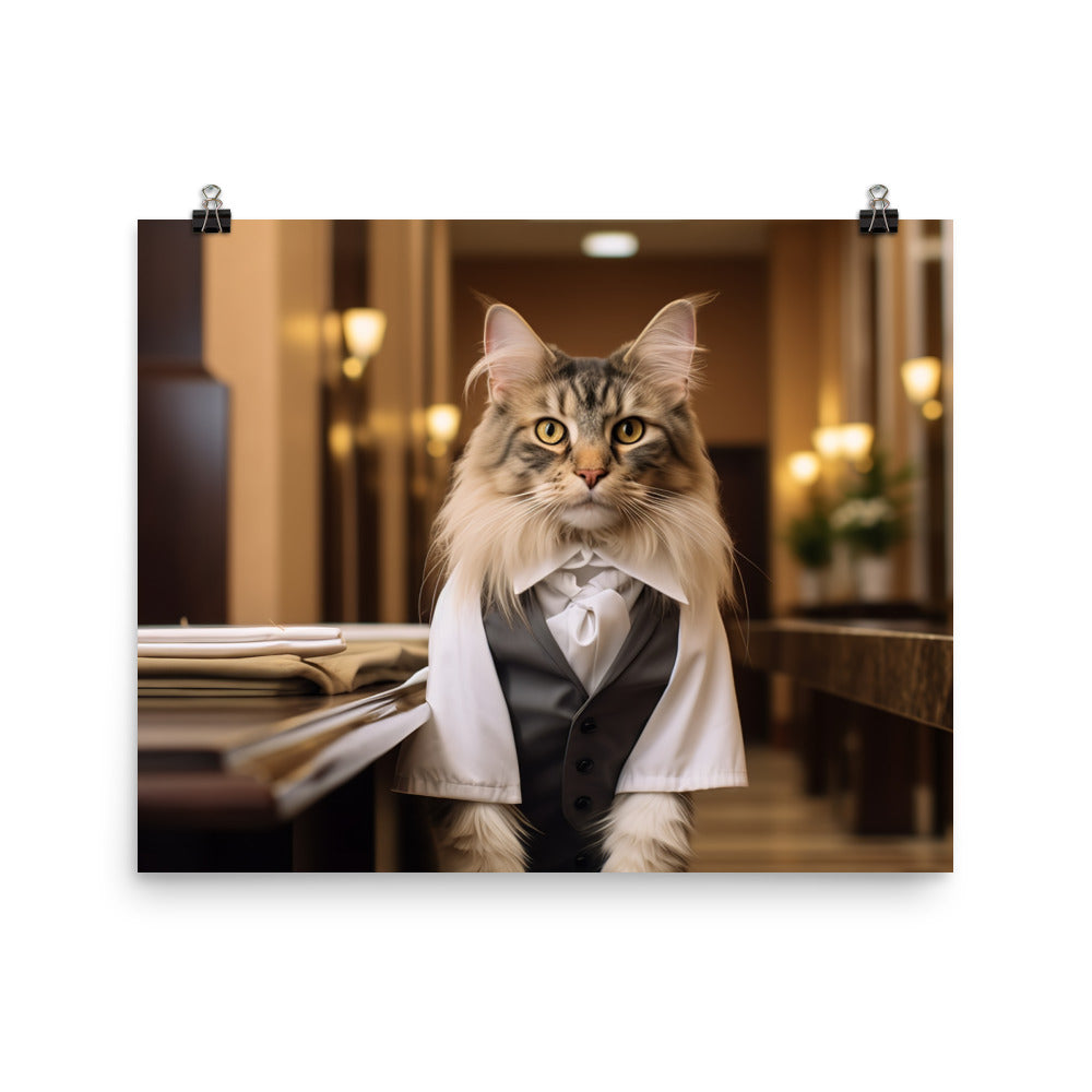 Maine Coon Hotel Staff Photo paper poster - PosterfyAI.com