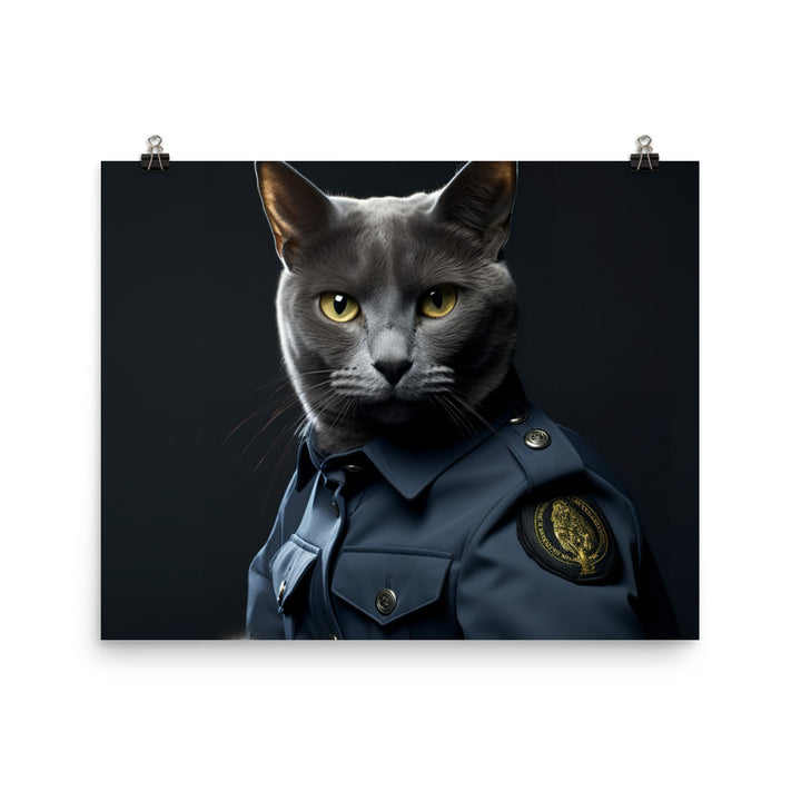 Russian Blue Security Officer Photo paper poster - PosterfyAI.com