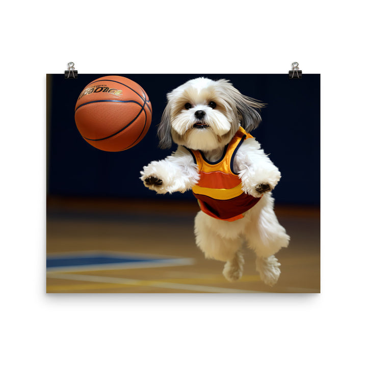 Lhasa Apso Basketball Player Photo paper poster - PosterfyAI.com