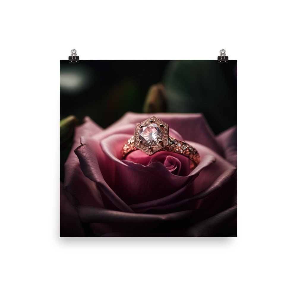 A pink diamond set in a rose gold band photo paper poster - Posterfy.AI