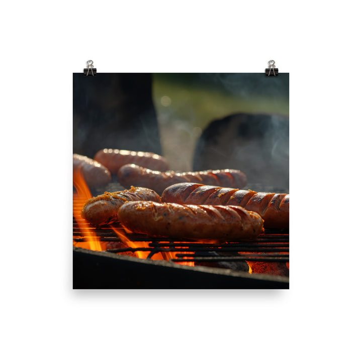 Grilled Sausage on an Open Flame photo paper poster - Posterfy.AI