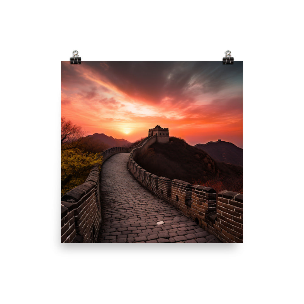 Illuminating the Great Wall at Sunset photo paper poster - Posterfy.AI