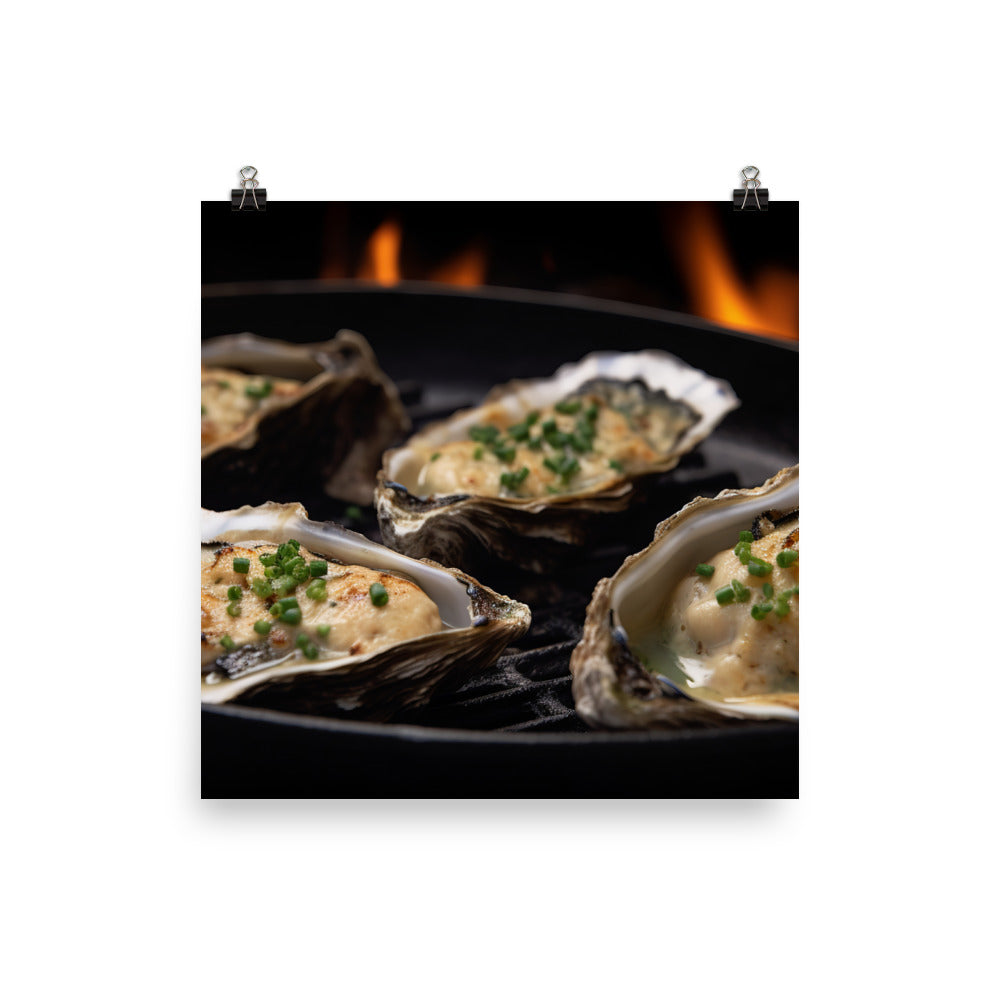 Grilled Pacific Oysters with Garlic and Butter photo paper poster - Posterfy.AI