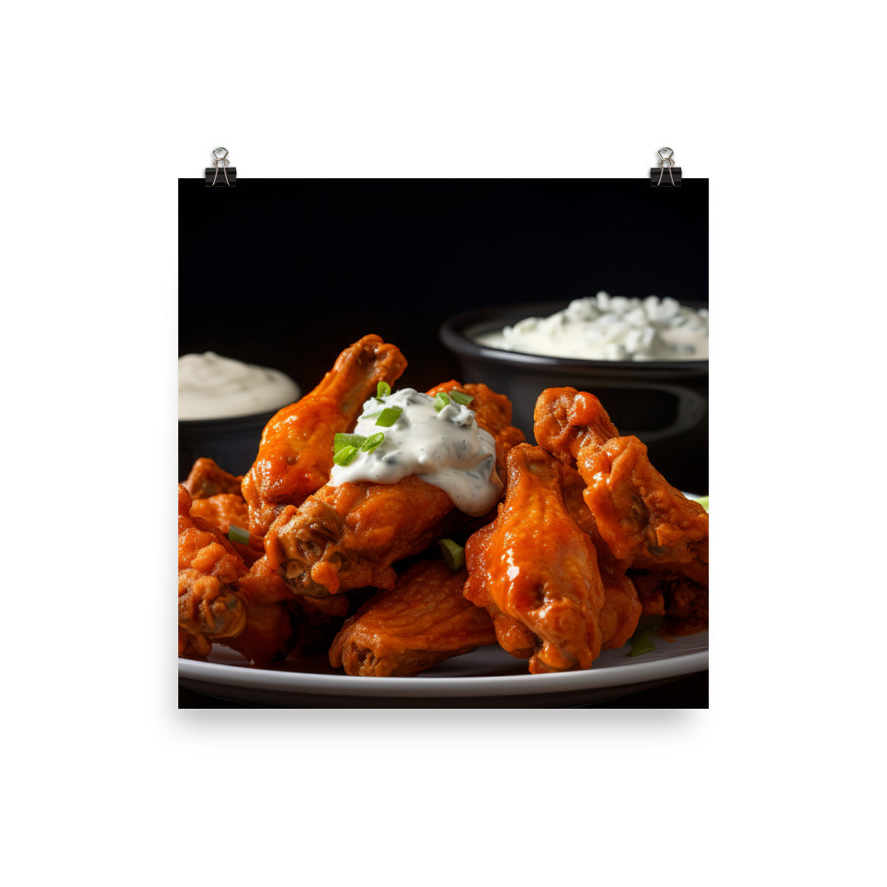 Buffalo Chicken Wings with Blue Cheese Dip photo paper poster - Posterfy.AI