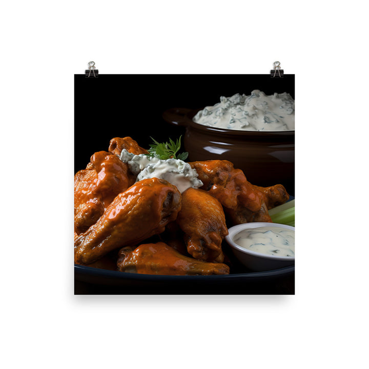 Buffalo Chicken Wings with Blue Cheese Dip photo paper poster - Posterfy.AI