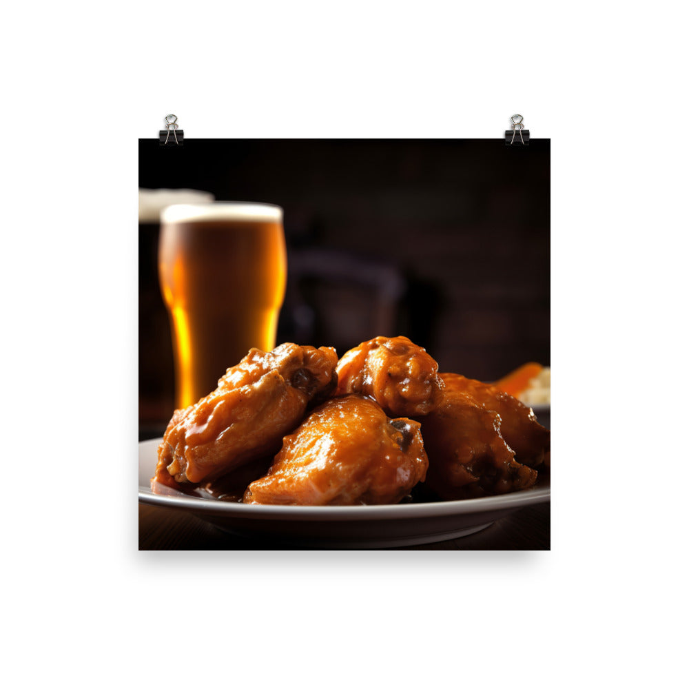 Classic Buffalo Chicken Wings with a Side of Beer photo paper poster - Posterfy.AI