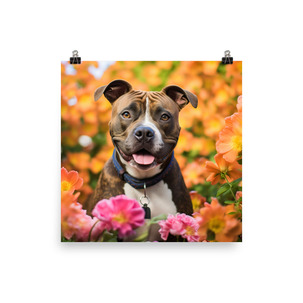 American Staffordshire Terrier in the Garden photo paper poster - Posterfy.AI