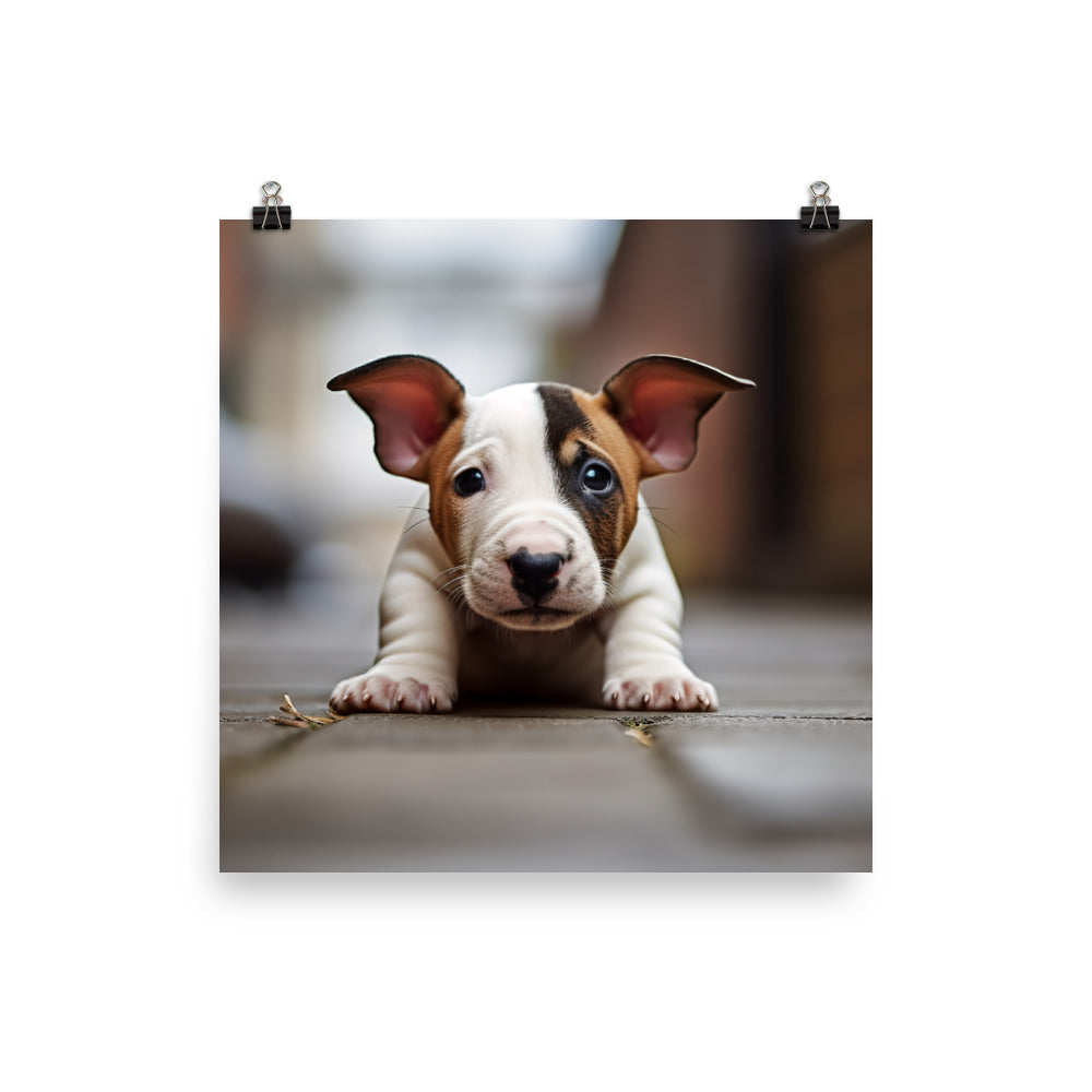 Playful Bull Terrier Pup Photo paper poster - PosterfyAI.com