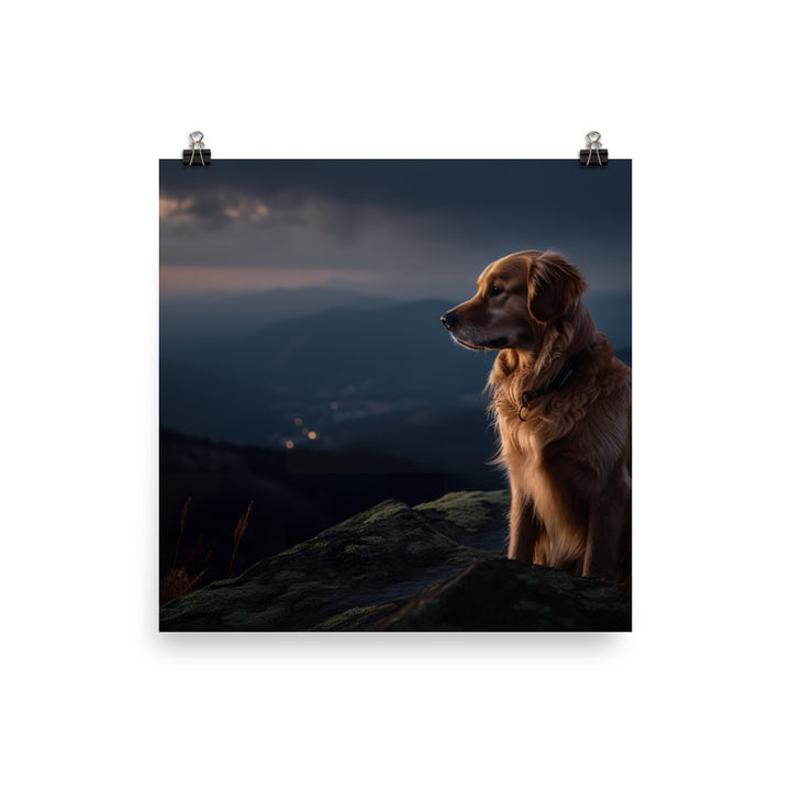 Golden Retriever in the Mountains Photo paper poster - PosterfyAI.com
