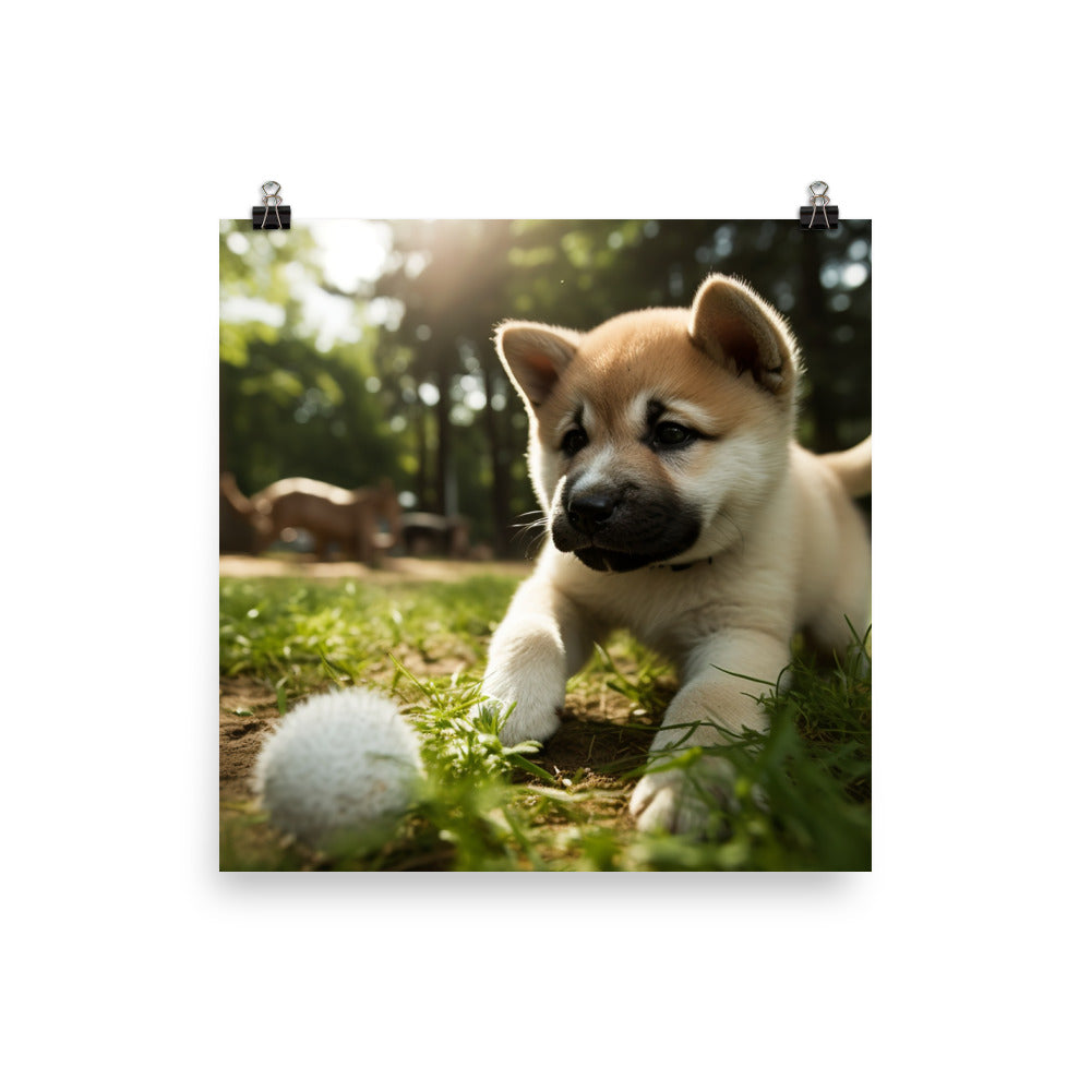 Akita Pup Playtime in the Park photo paper poster - Posterfy.AI