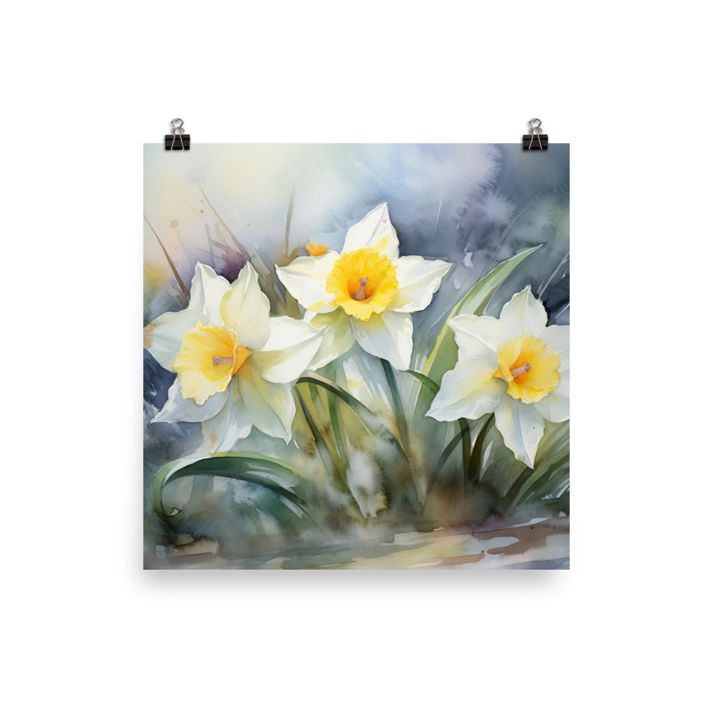 Watercolor Delicacy in Daffodils photo paper poster - Posterfy.AI