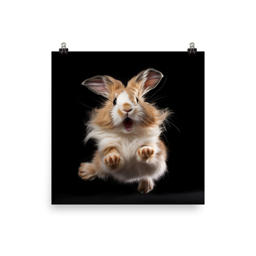 Lionhead Bunny Enjoying a Playful Hop Photo paper poster - PosterfyAI.com