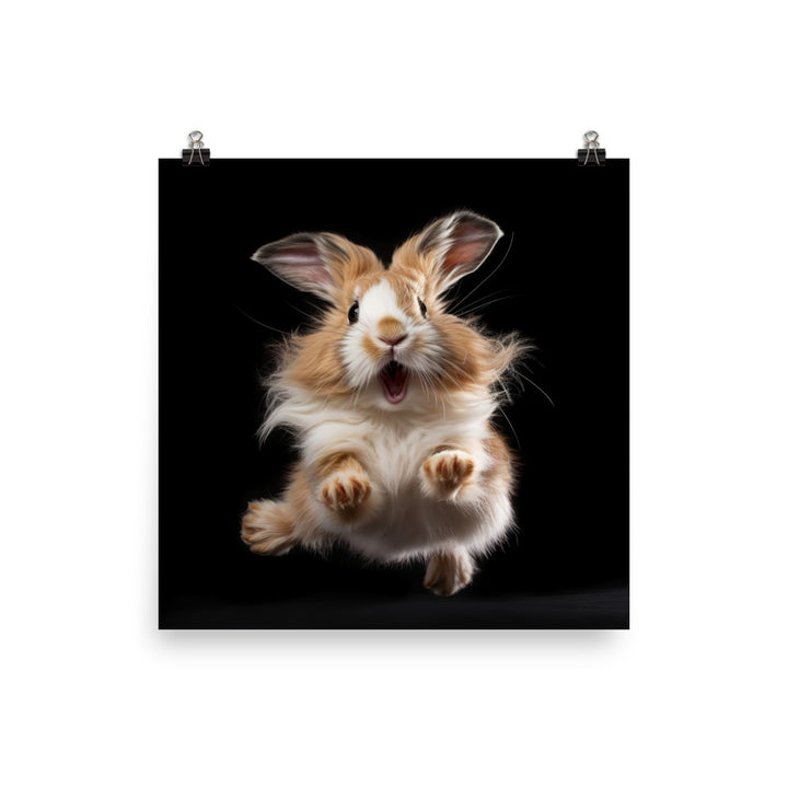 Lionhead Bunny Enjoying a Playful Hop Photo paper poster - PosterfyAI.com