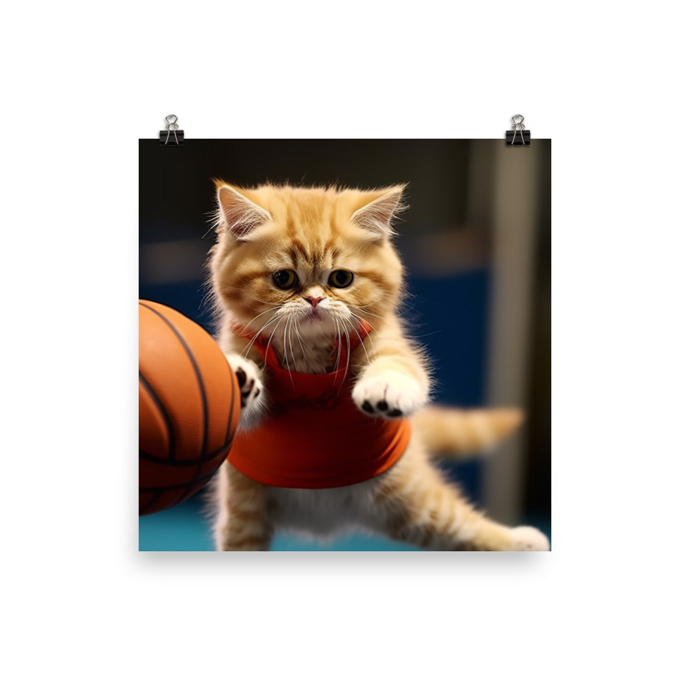 Exotic Shorthair BasketBall Player Photo paper poster - PosterfyAI.com