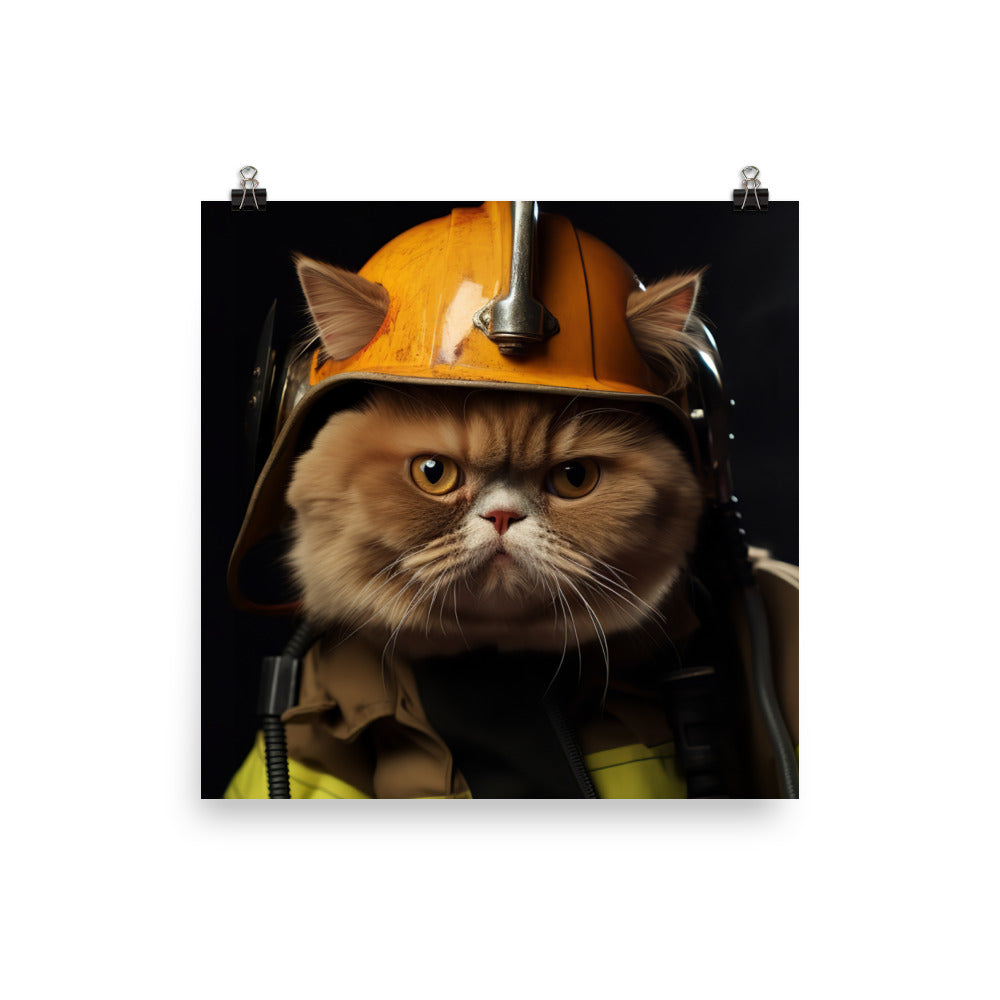 Exotic Shorthair Firefighter Photo paper poster - PosterfyAI.com