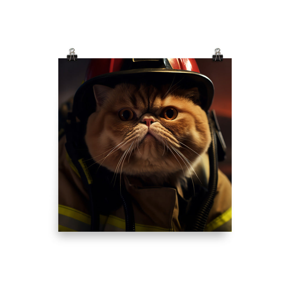 Exotic Shorthair Firefighter Photo paper poster - PosterfyAI.com