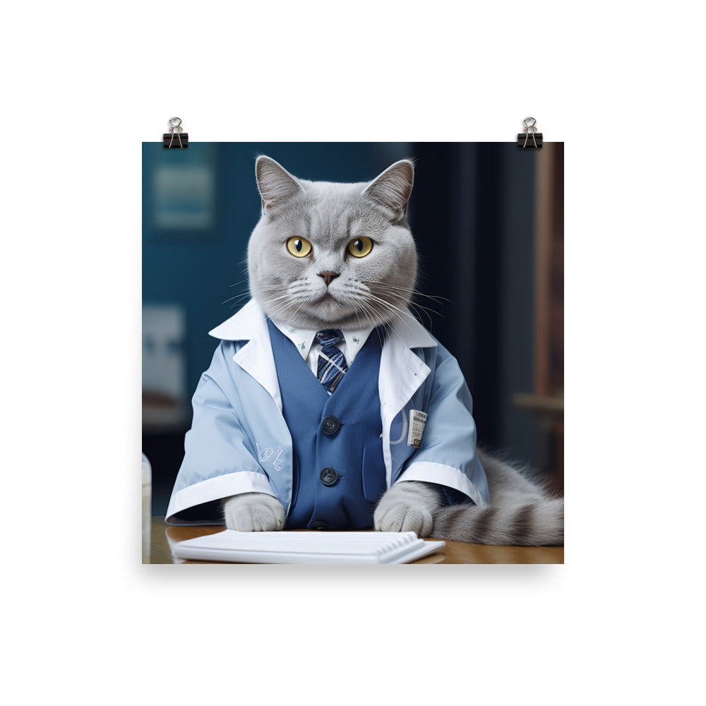 British Shorthair Pharmacist Photo paper poster - PosterfyAI.com