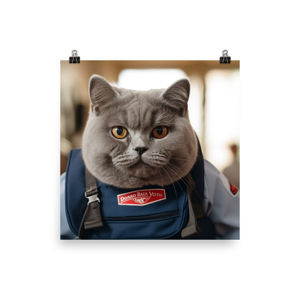 British Shorthair Mail Carrier Photo paper poster - PosterfyAI.com