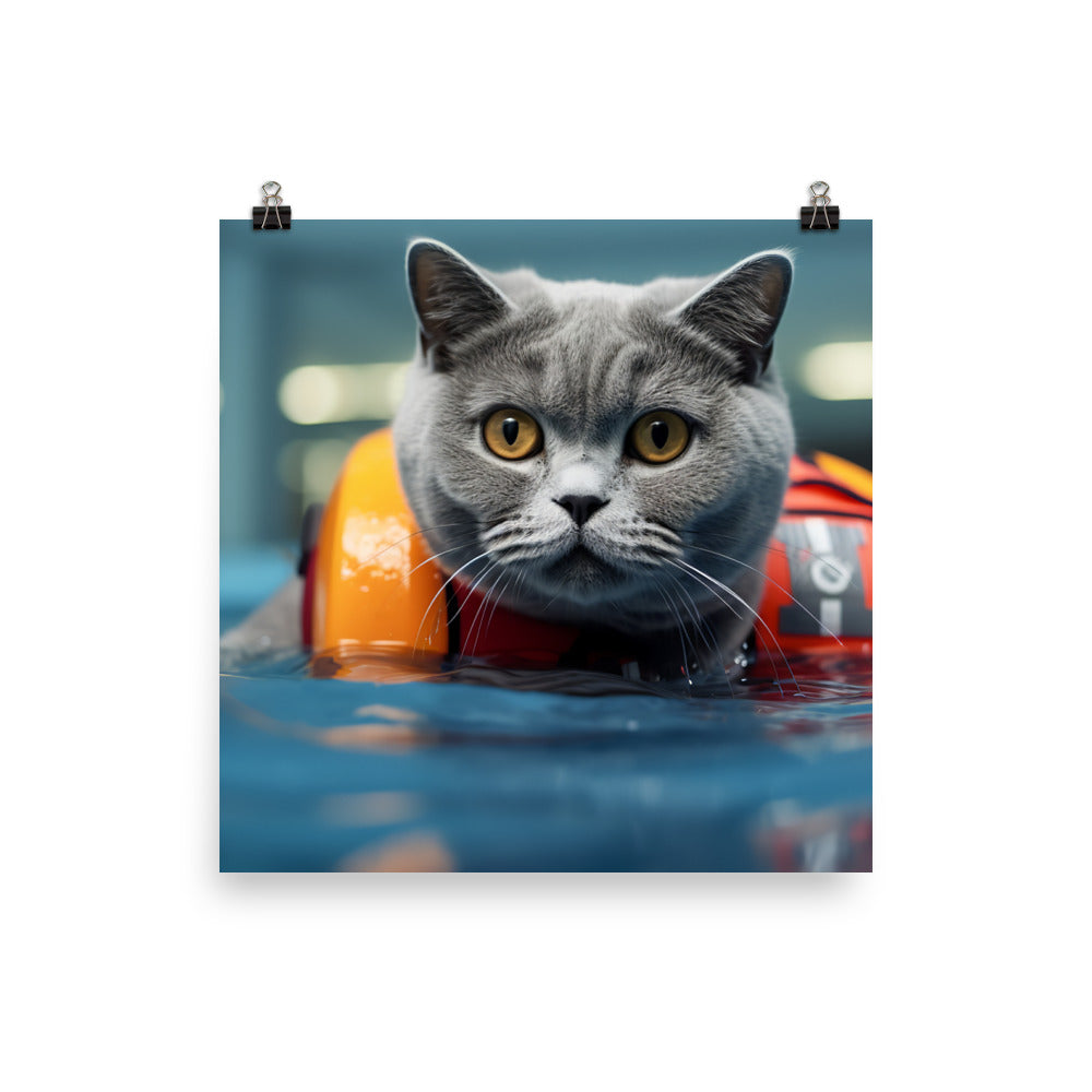 British Shorthair Lifeguard Photo paper poster - PosterfyAI.com