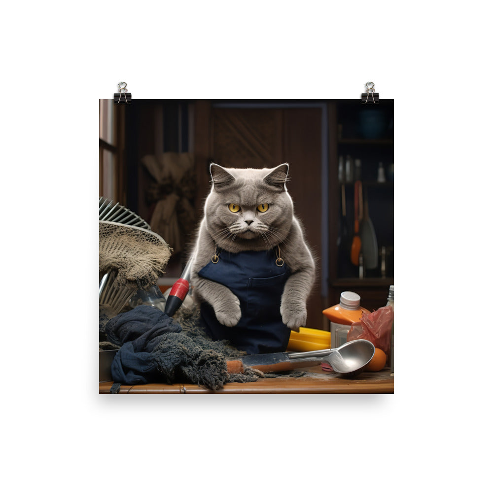 British Shorthair Janitor Photo paper poster - PosterfyAI.com