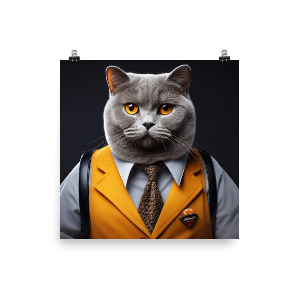 British Shorthair Janitor Photo paper poster - PosterfyAI.com