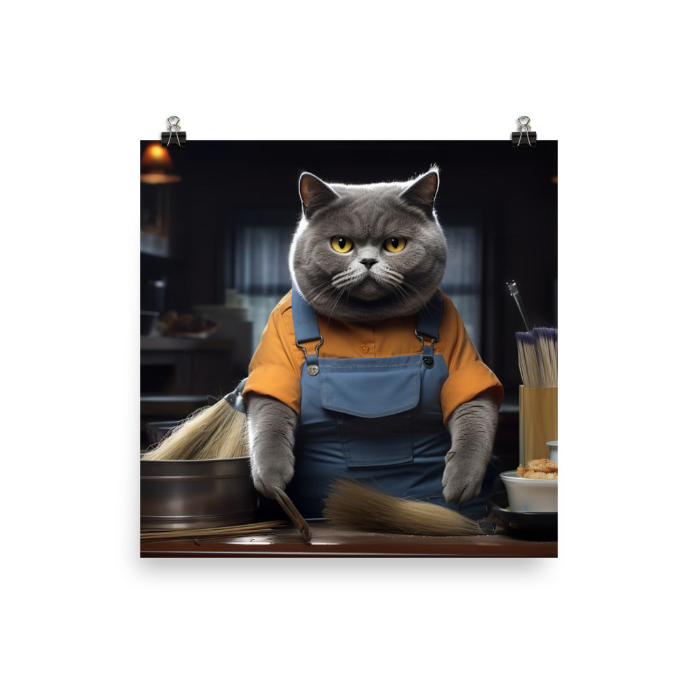 British Shorthair Janitor Photo paper poster - PosterfyAI.com