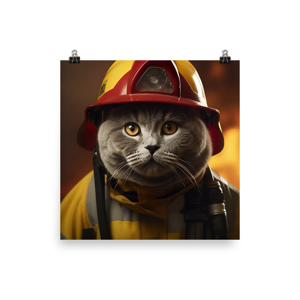 British Shorthair Firefighter Photo paper poster - PosterfyAI.com